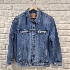 Levis Denim Trucker Jacket Mens XL Bleach Faded Acid Wash Jean 100% Cotton